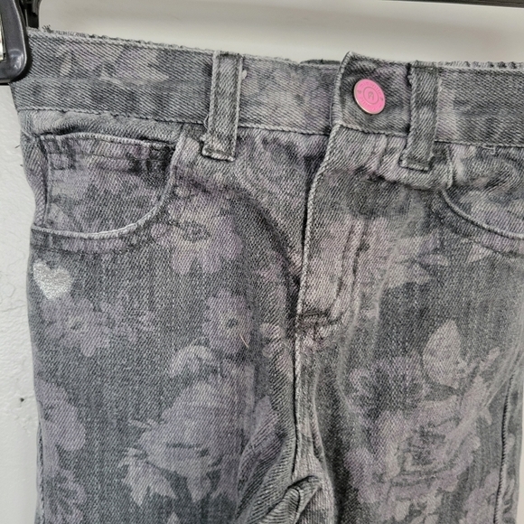 Miniville Toddler Girl 3T Grey Floral Skinny Jeans Denim Bow Stretch Waist - Picture 2 of 5
